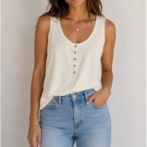 Tex by Max Azria Knit Henley Tank Top Scandi Neutral Clean Girl Soft Girl Preppy